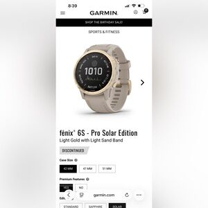 Garmin Fenix 6S Pro Solar in Gold and Sand